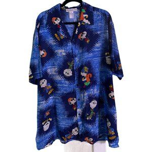Vintage Castelbajac Peanuts Button Aloha Hawaiian Shirt Sz 3XL Blue Snoopy
